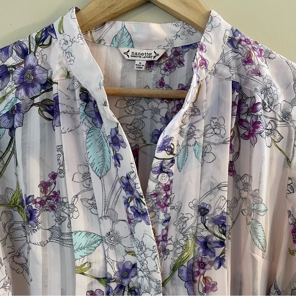 Nanette Lepore Floral Midi Shirt Dress Pink Purple Sheer Women’s Size 6 #0154 - Picture 4 of 10